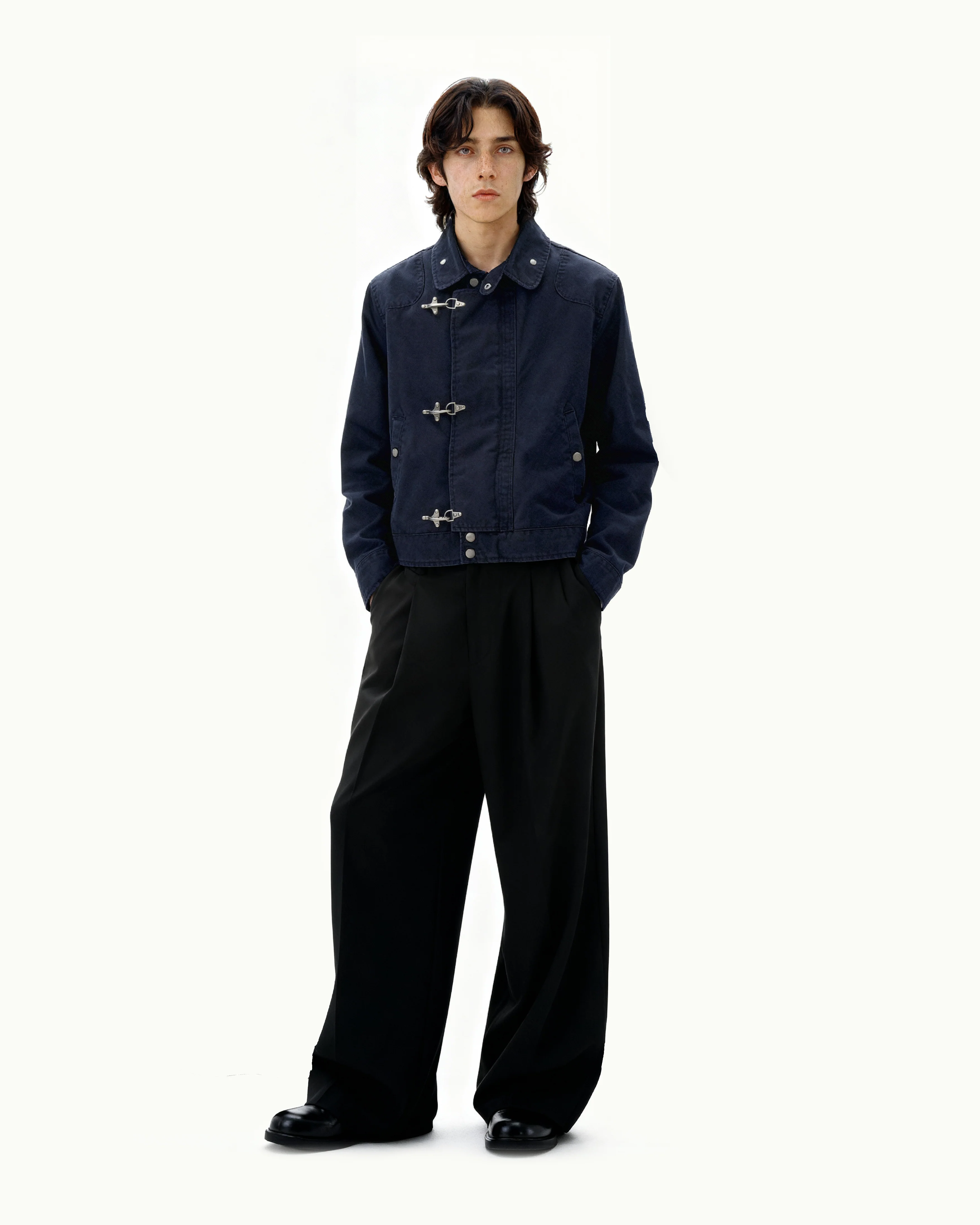 Overlap Fireman Buckle Mid-Crop High Collar Jacket - Image 13