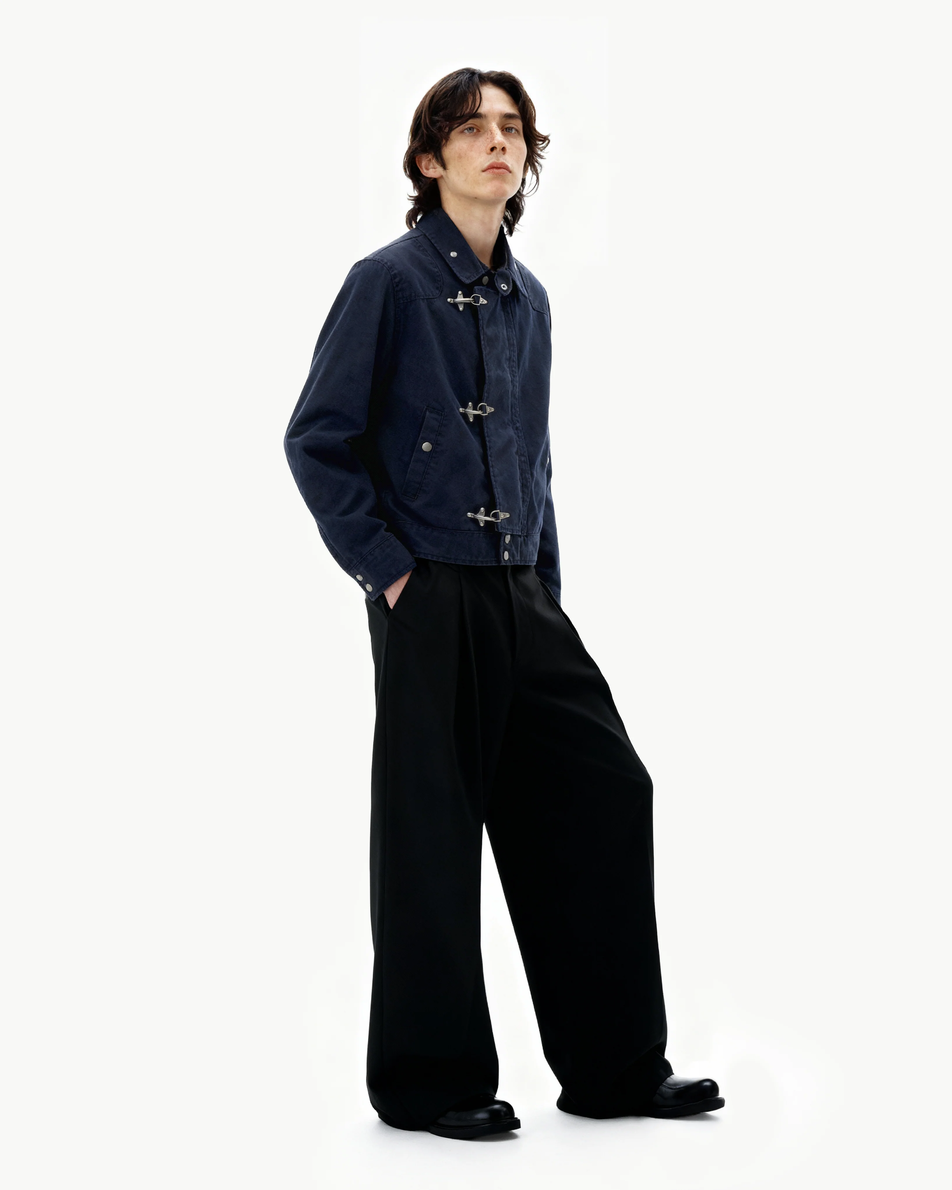 Overlap Fireman Buckle Mid-Crop High Collar Jacket - Image 14
