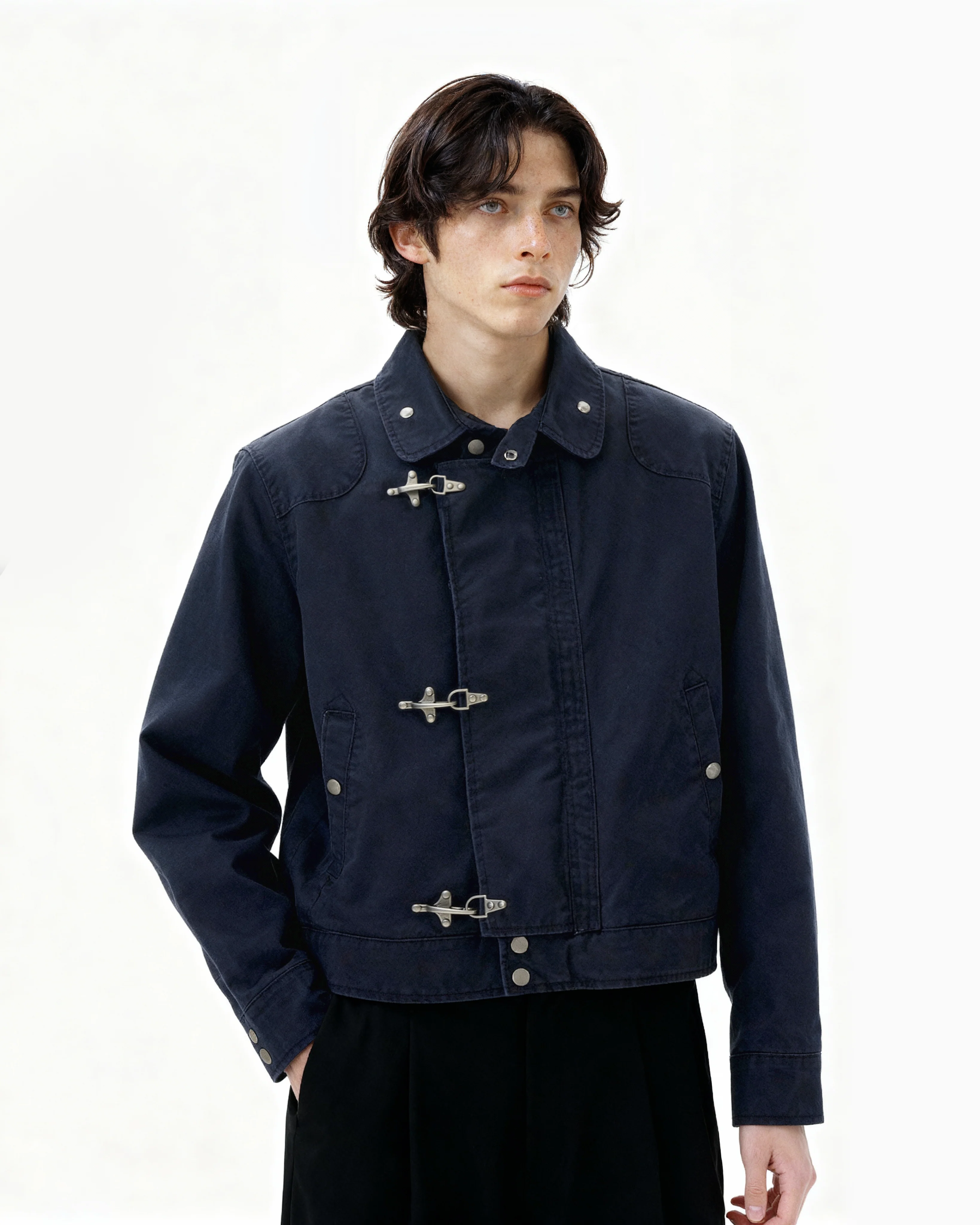 Overlap Fireman Buckle Mid-Crop High Collar Jacket - Image 9
