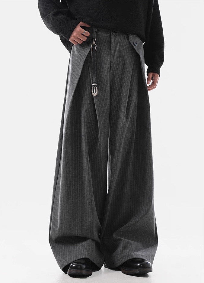 Overlap Pleated Pinstripe Wide-Leg Trousers - Image 2