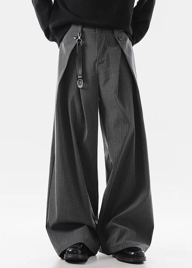 Overlap Pleated Pinstripe Wide-Leg Trousers - Image 3