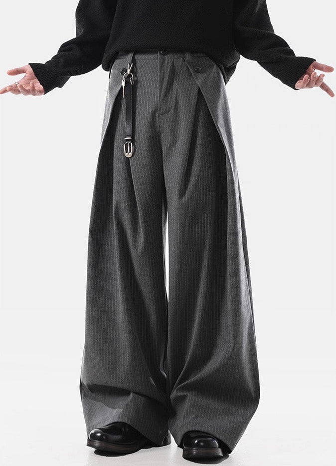 Overlap Pleated Pinstripe Wide-Leg Trousers - Image 4