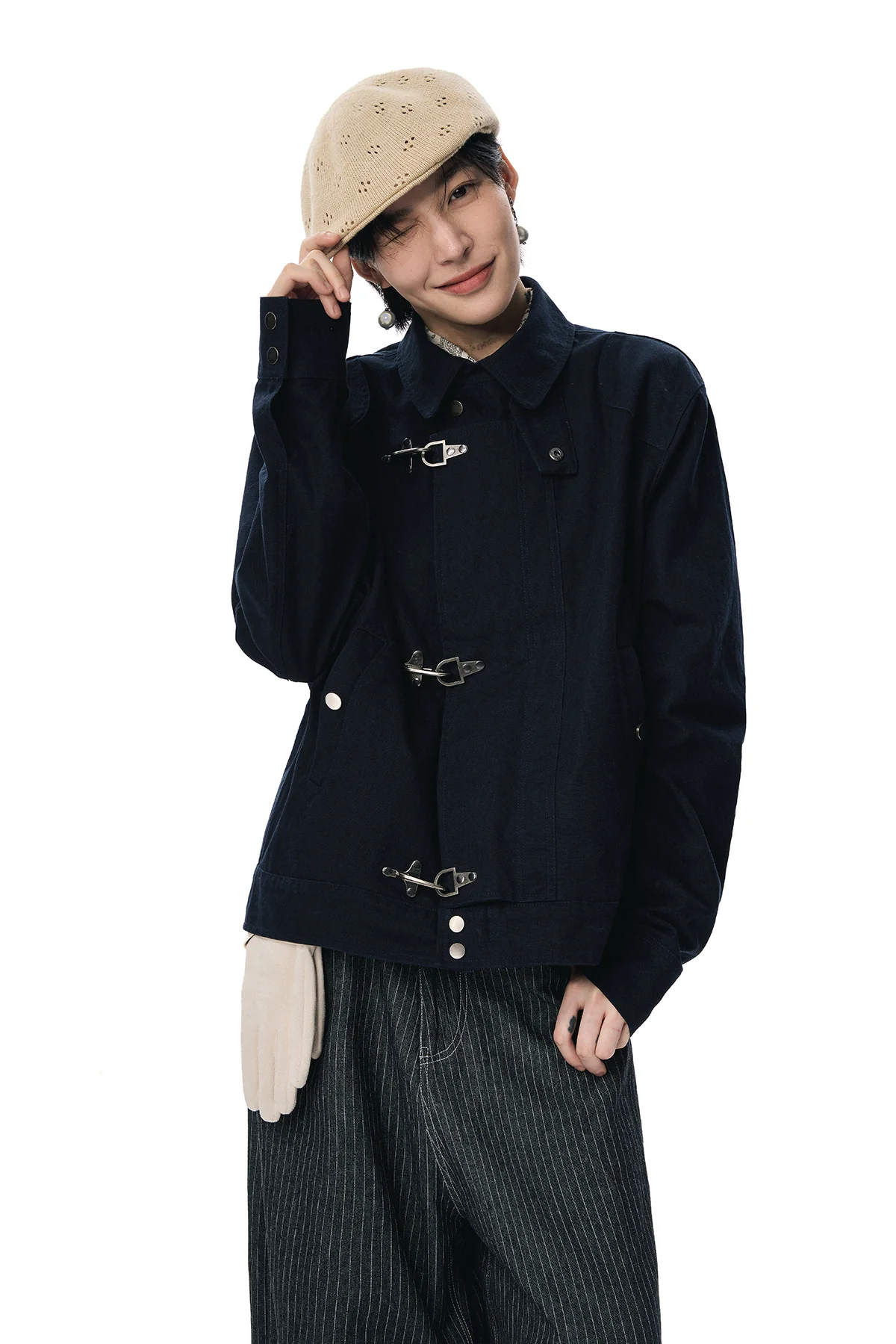 Overlap Worker Jacket with Oversized Fireman Clasps