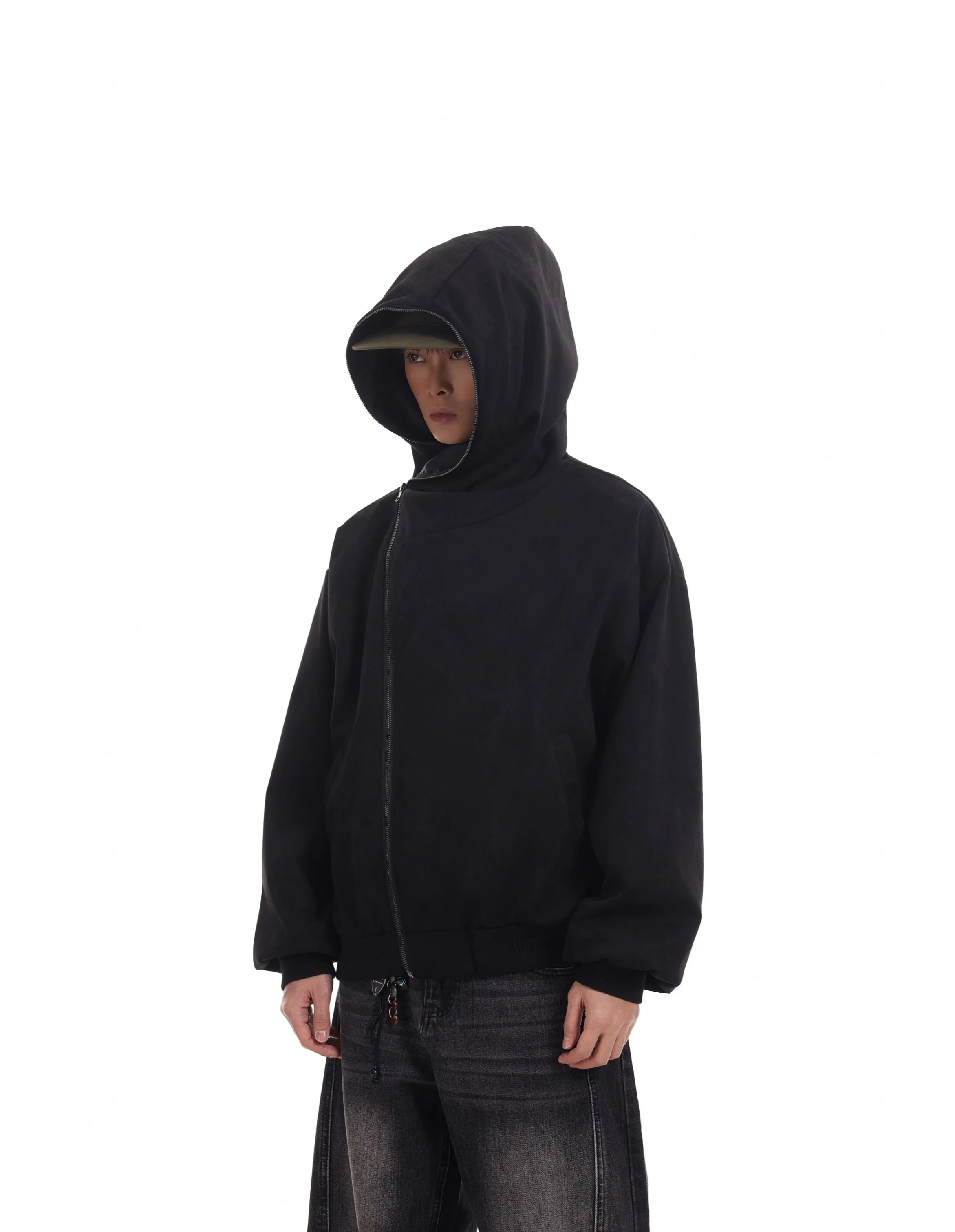 Oversized Asymmetric Zip-Through Hoodie Jacket - Image 10