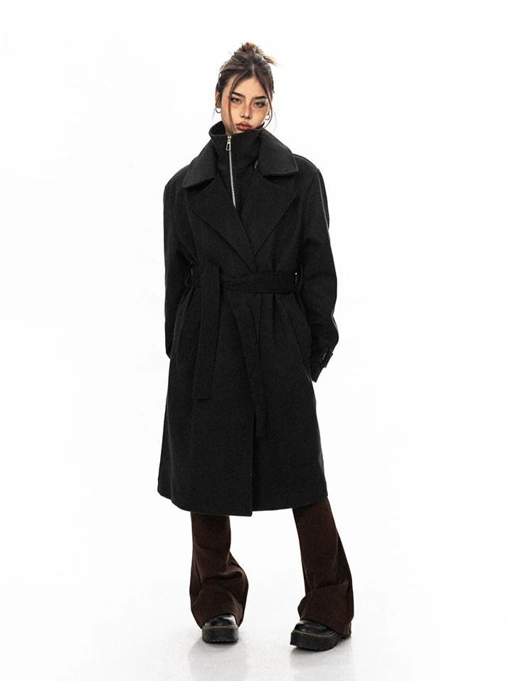 Oversized Belted Double Breasted Coat with Wide Collar - Image 9