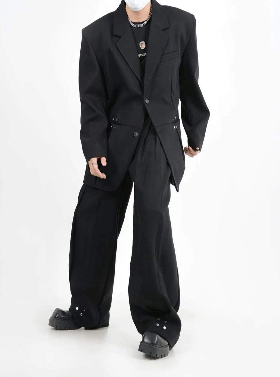 Oversized Blazer and Wide-Leg Trouser Set with Rivet Details - Image 11
