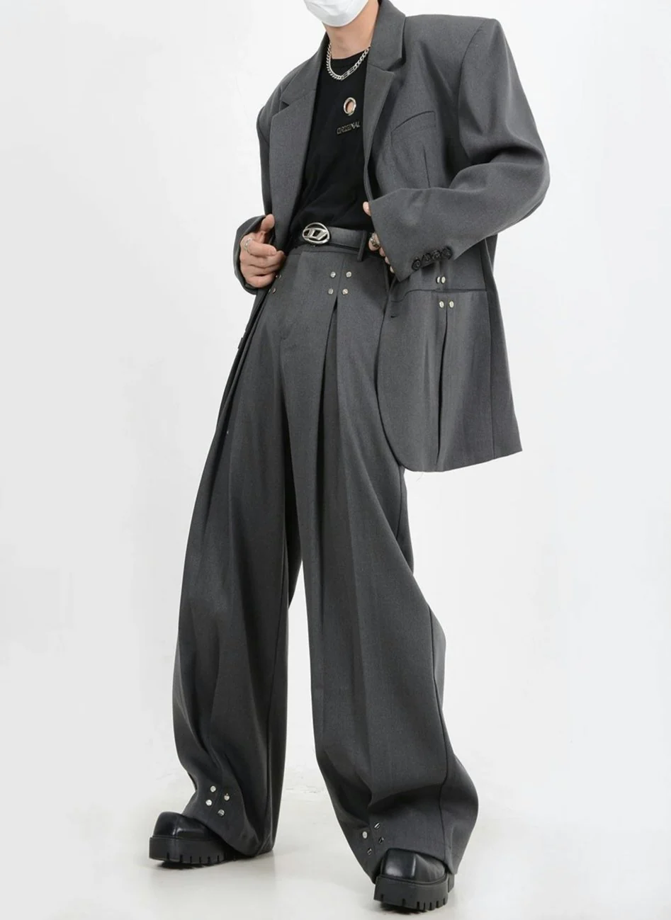 Oversized Blazer and Wide-Leg Trouser Set with Rivet Details - Image 5