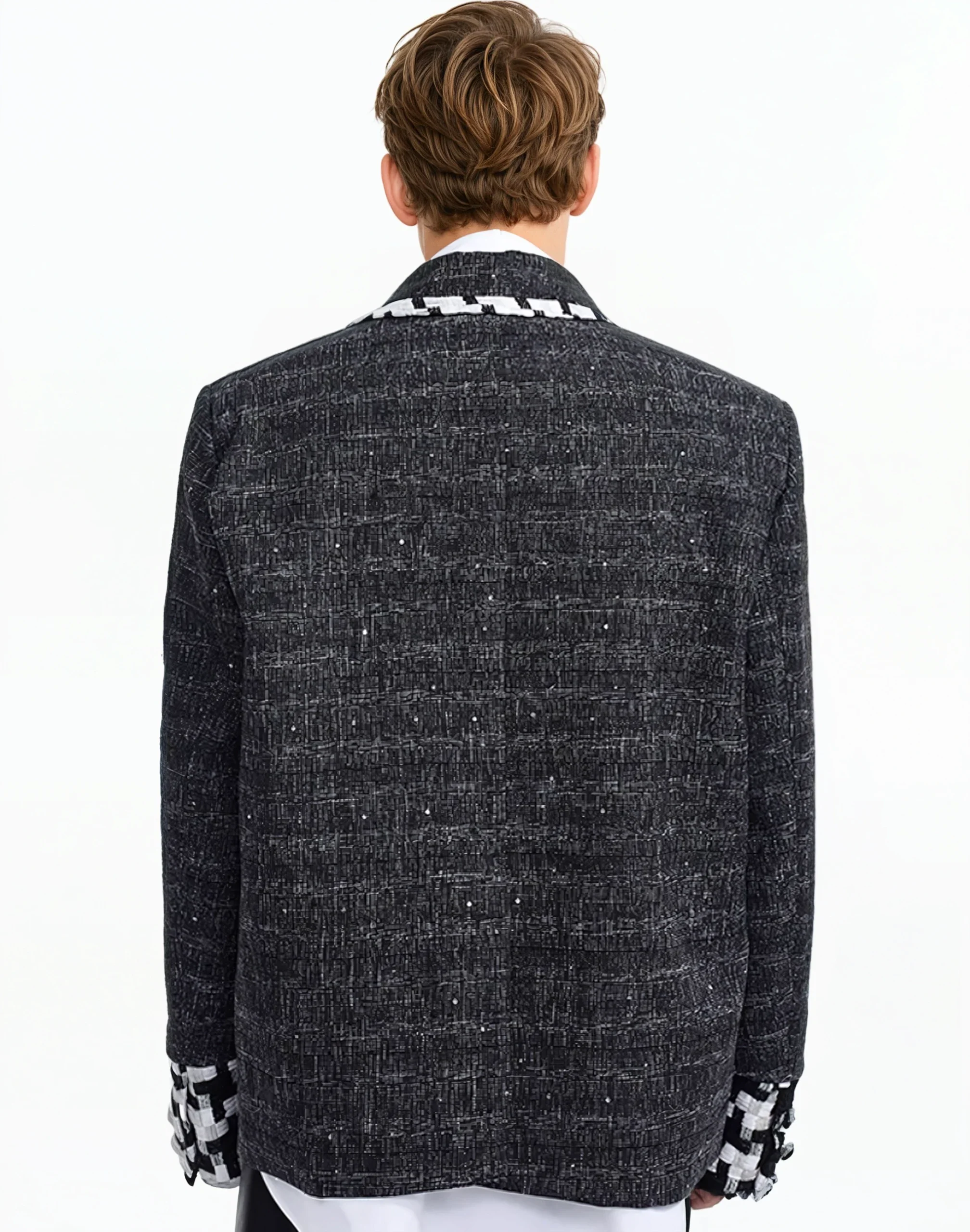 Oversized Blazer Jacket with Contrast Tweed Trim Details - Image 8
