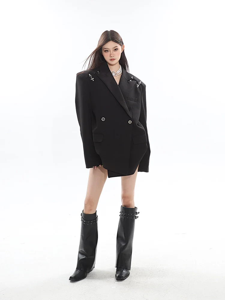 Oversized Blazer with Embellished Lapel Detail - Image 8