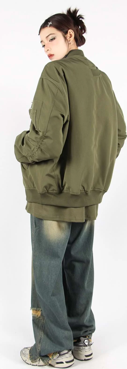 Oversized Bomber Jacket with Sleeve Pocket - Image 8