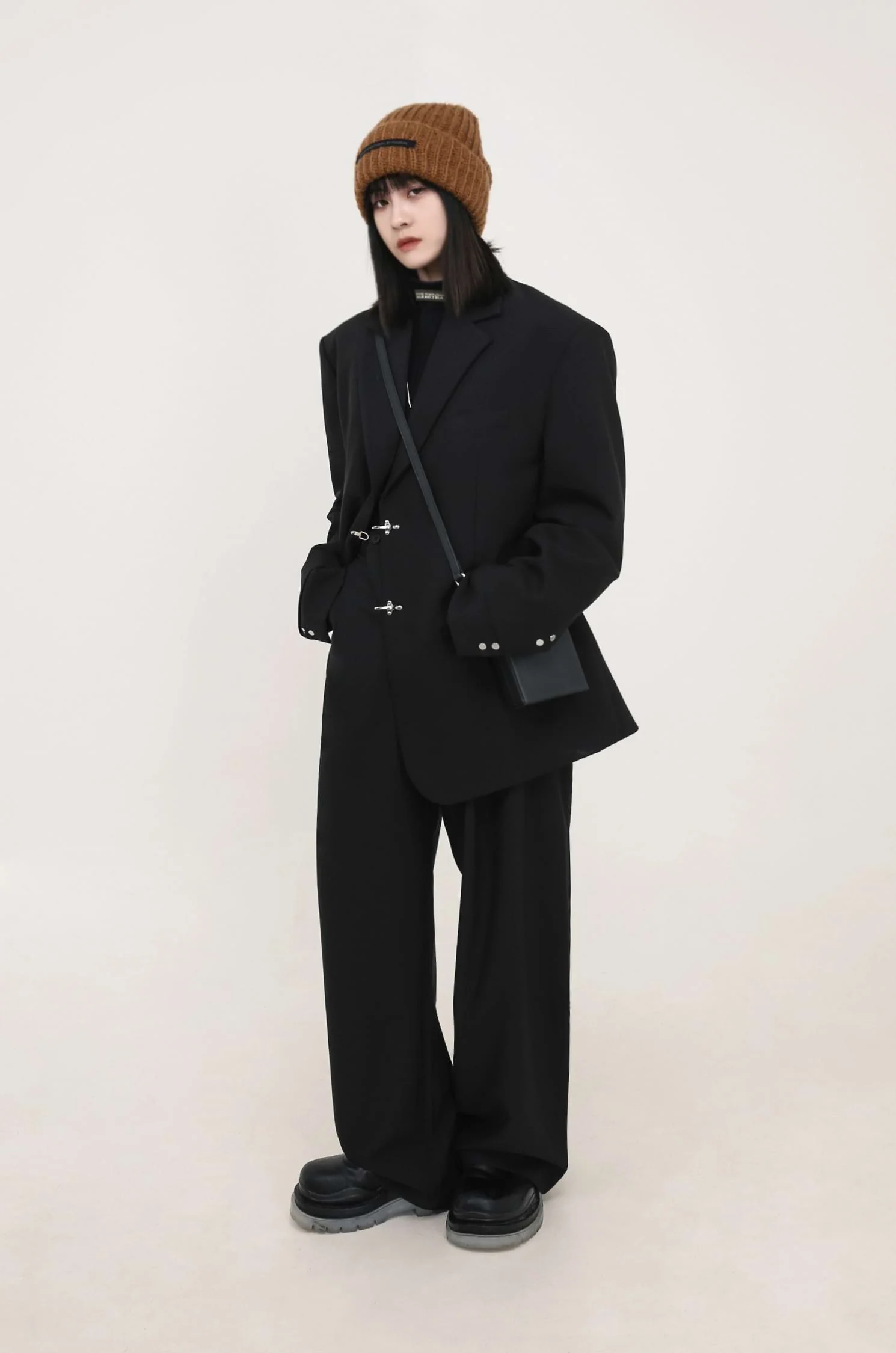 Oversized Boxy Blazer Coat with Silver Metal Accents - Image 3