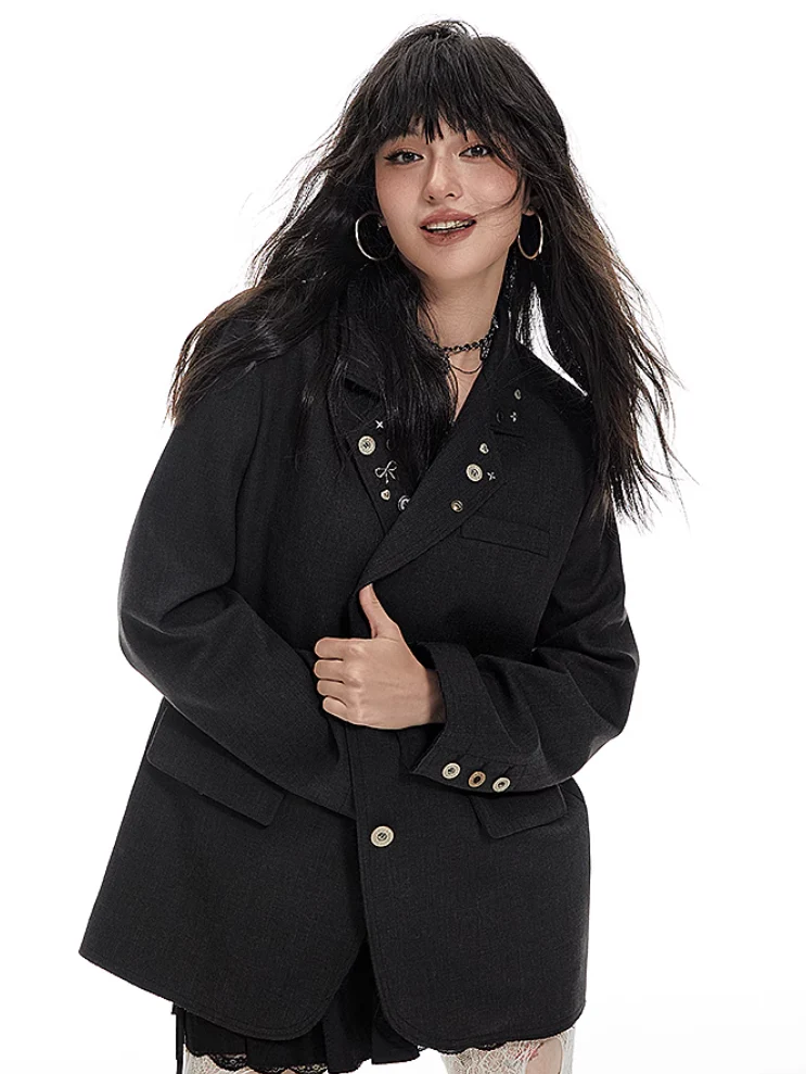 Oversized Button Detail Blazer with Notched Lapel - Image 9