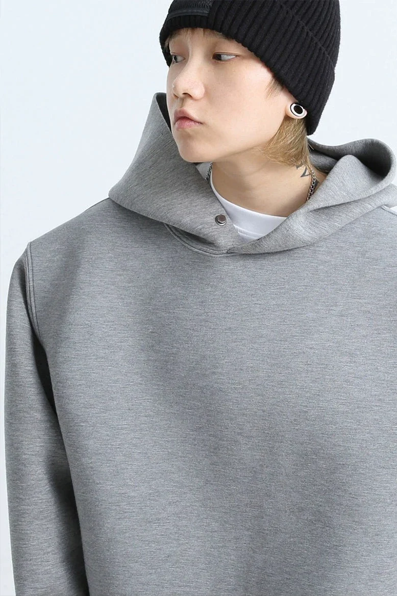 Oversized Button No-String Pullover Hoodie - Image 4