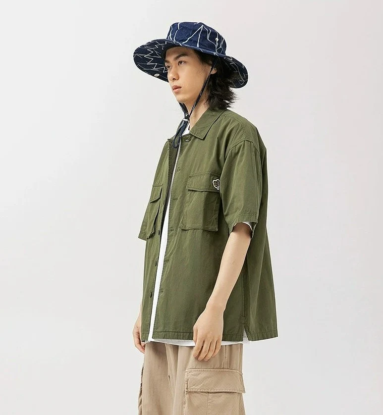 Oversized Button-Up Shirt with Utility Chest Pockets - Image 2