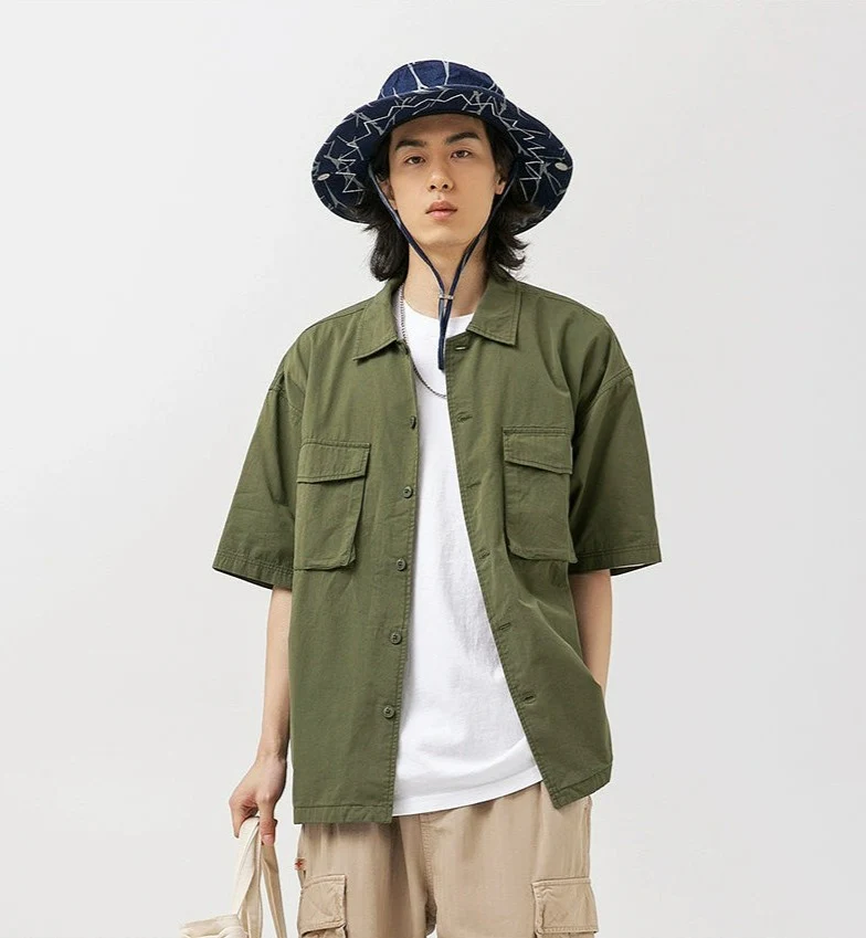Oversized Button-Up Shirt with Utility Chest Pockets - Image 3