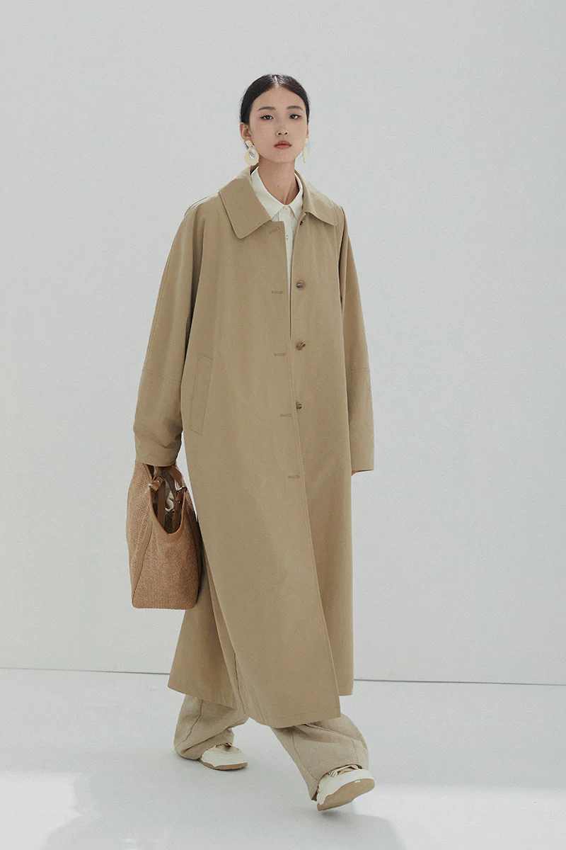 Oversized Collared Button-Up Trench Coat - Image 3