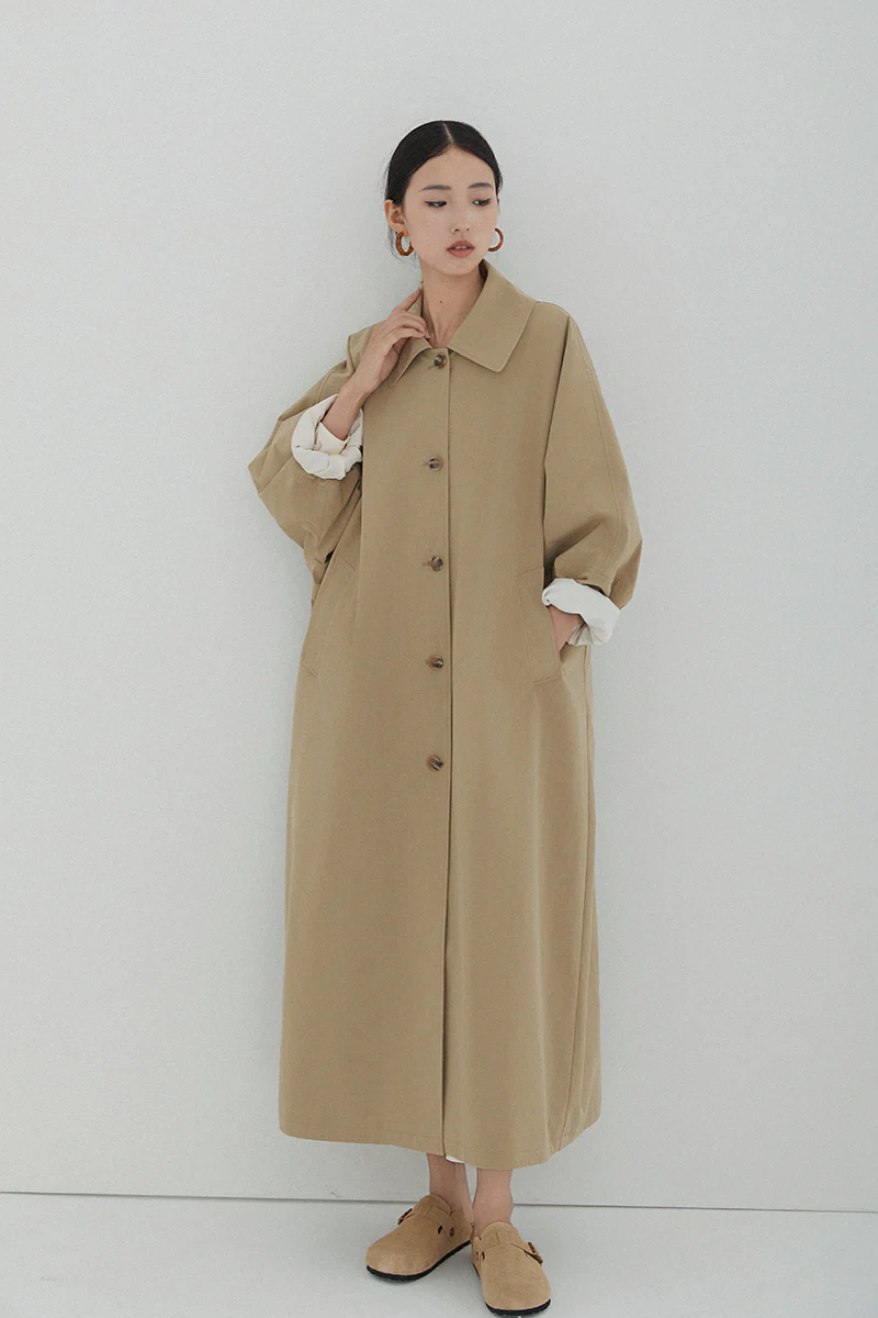 Oversized Collared Button-Up Trench Coat - Image 5