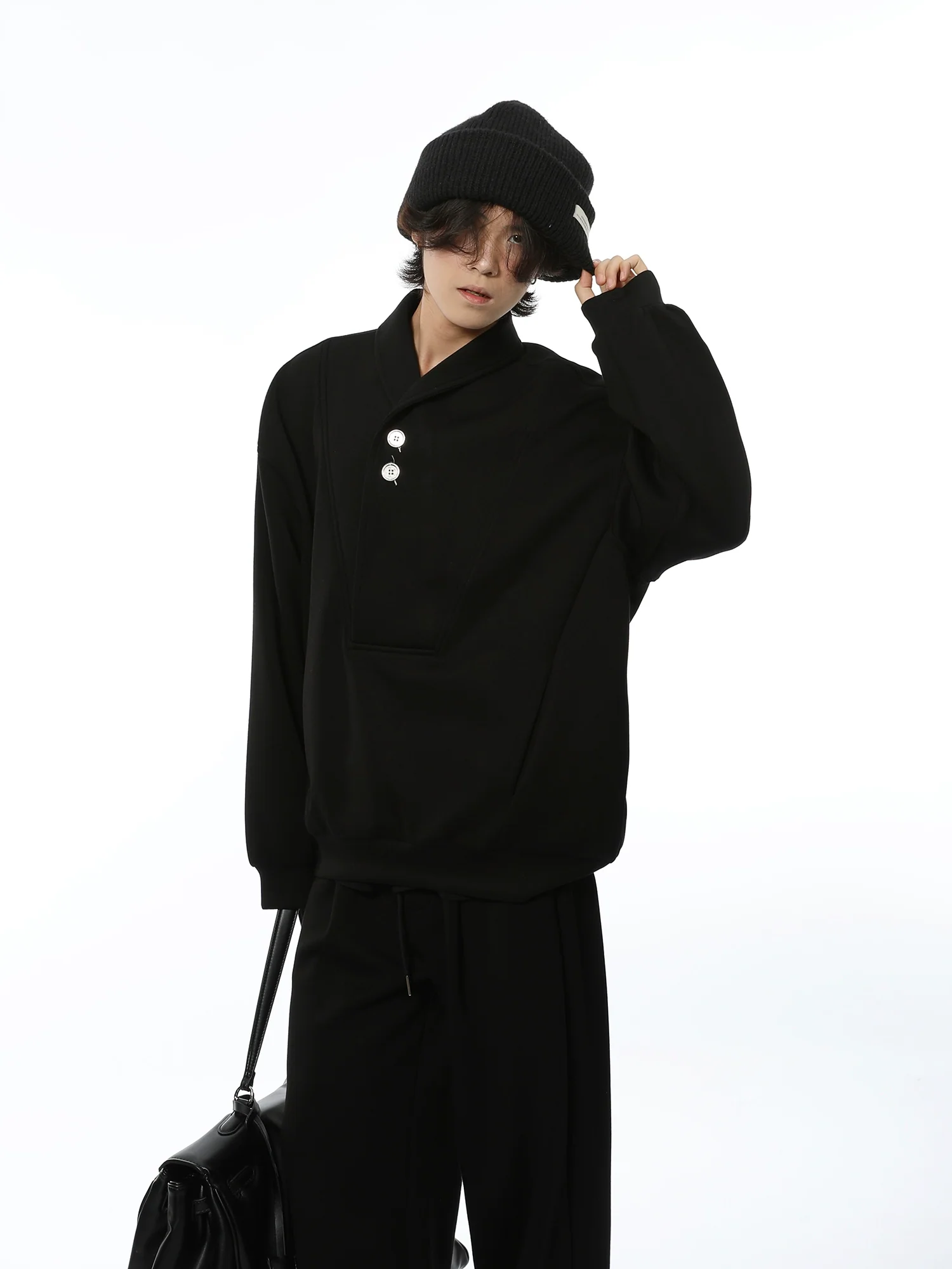 Oversized Collared V-Neck Sweatshirt and Joggers Set - Image 12
