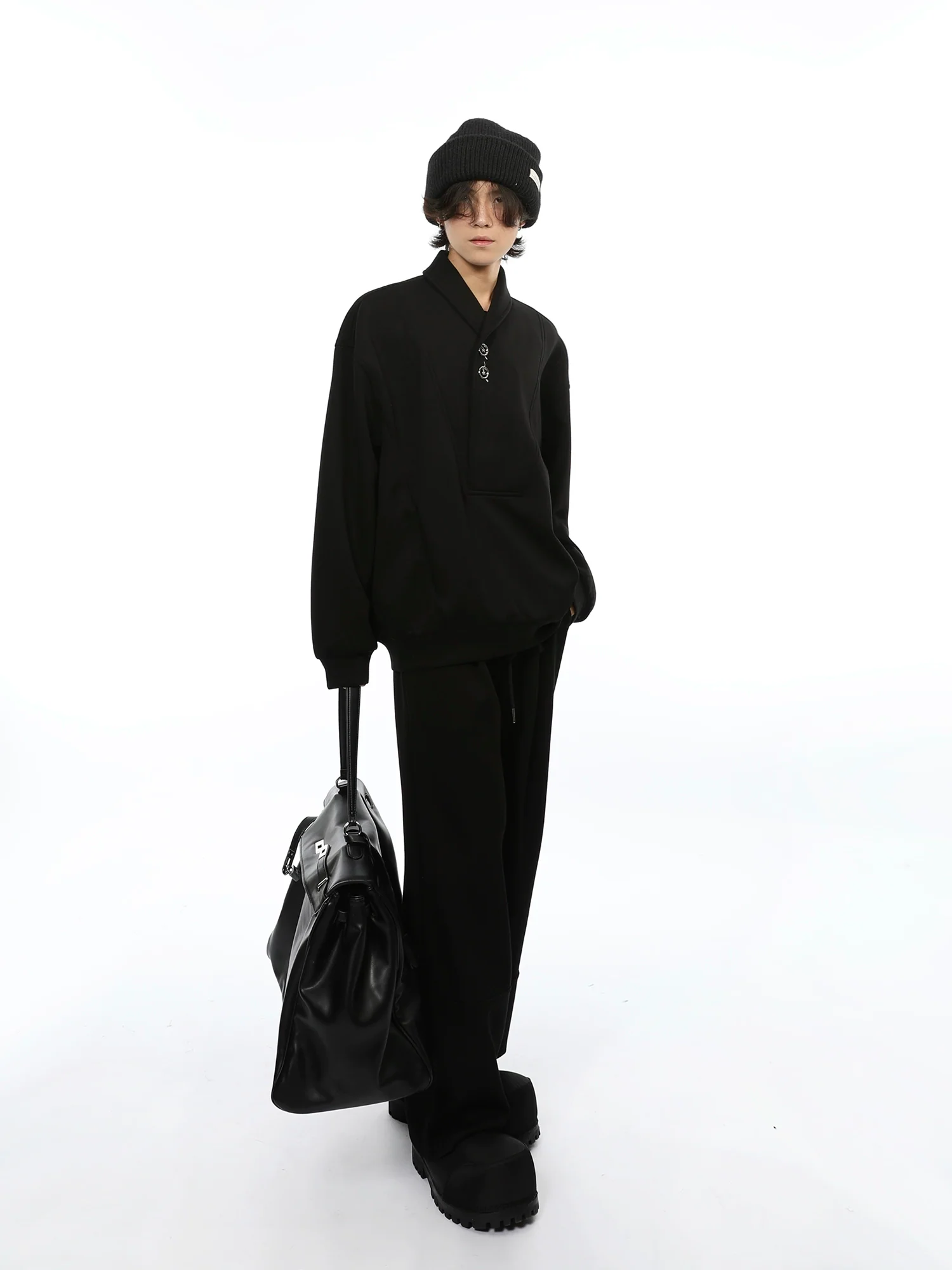 Oversized Collared V-Neck Sweatshirt and Joggers Set - Image 15