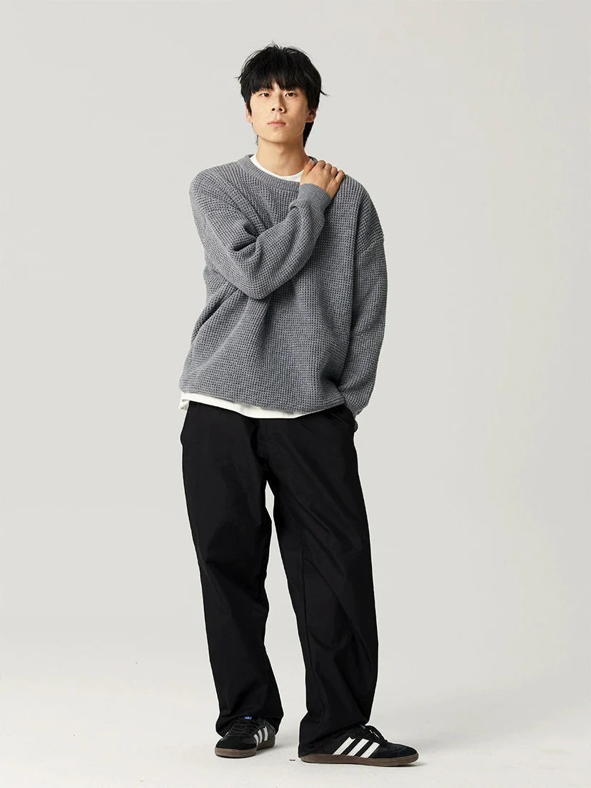 Oversized Crewneck Waffle-Weave Knit Sweater - Image 12