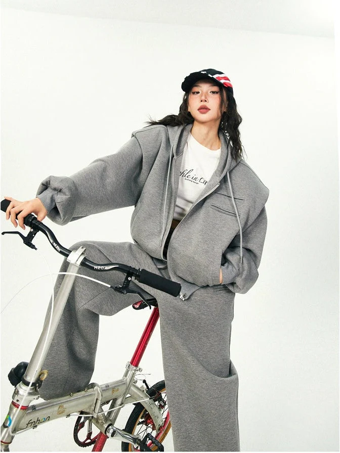 Oversized Cropped Zip Hoodie and Wide-Leg Pants Tracksuit Set - Image 11
