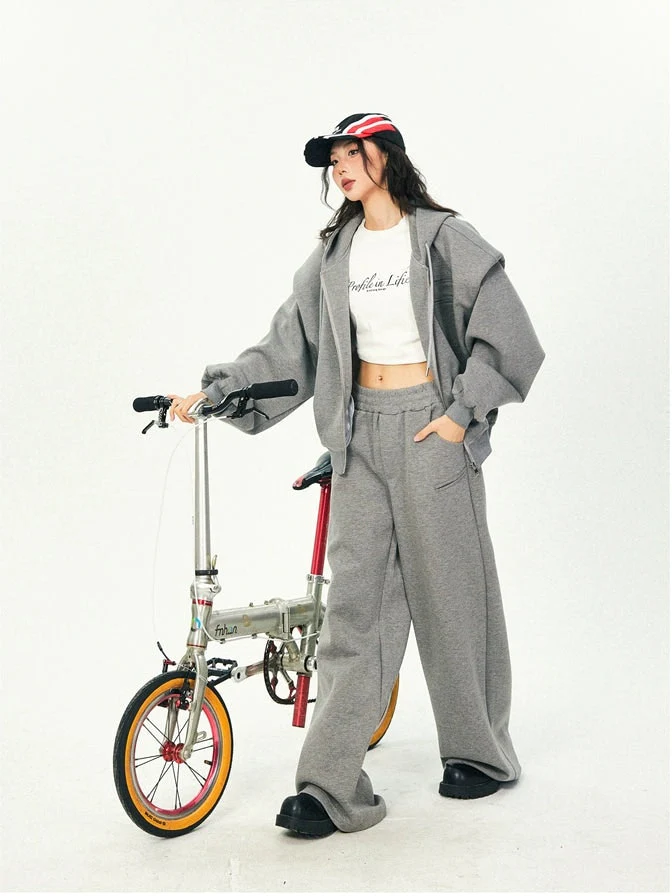 Oversized Cropped Zip Hoodie and Wide-Leg Pants Tracksuit Set - Image 12