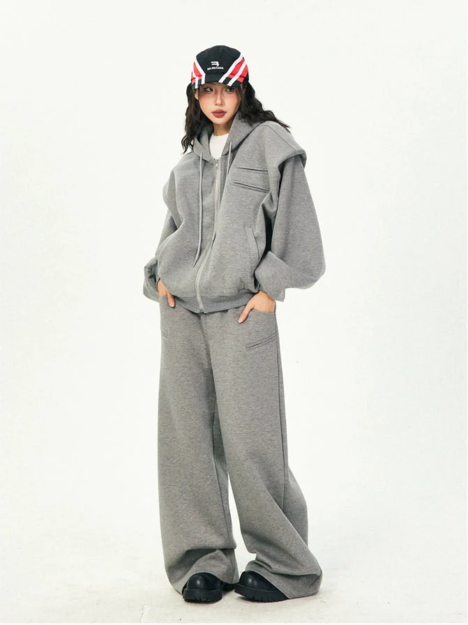 Oversized Cropped Zip Hoodie and Wide-Leg Pants Tracksuit Set - Image 16