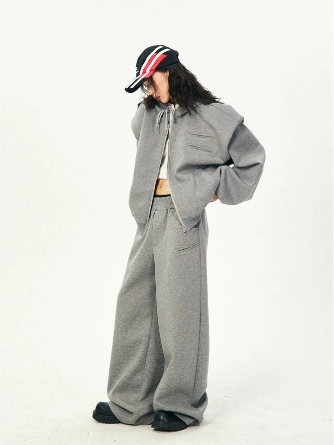 Oversized Cropped Zip Hoodie and Wide-Leg Pants Tracksuit Set - Image 17