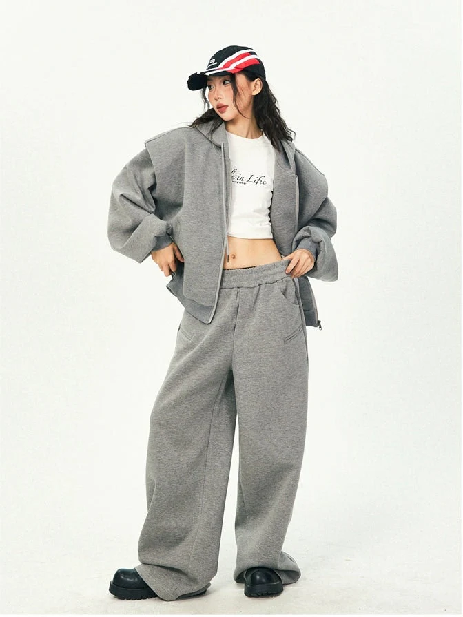 Oversized Cropped Zip Hoodie and Wide-Leg Pants Tracksuit Set - Image 19