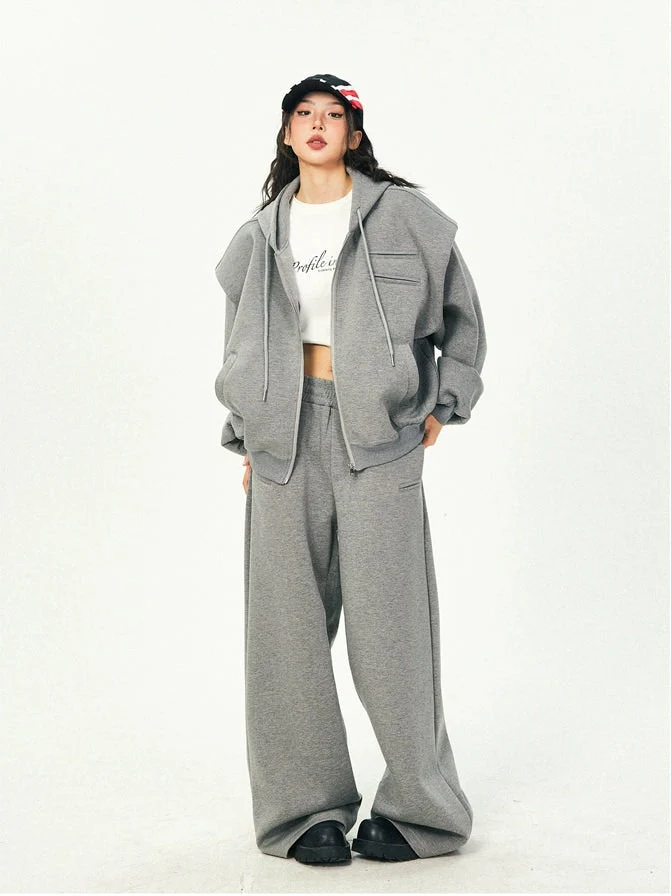 Oversized Cropped Zip Hoodie and Wide-Leg Pants Tracksuit Set - Image 21