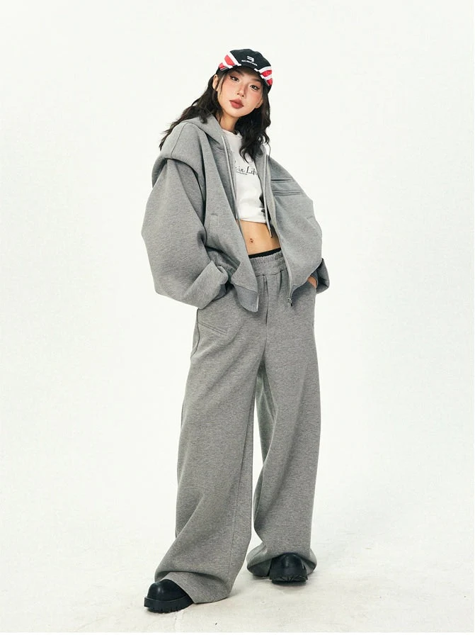 Oversized Cropped Zip Hoodie and Wide-Leg Pants Tracksuit Set - Image 22