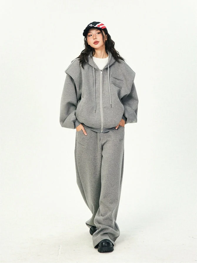 Oversized Cropped Zip Hoodie and Wide-Leg Pants Tracksuit Set - Image 23
