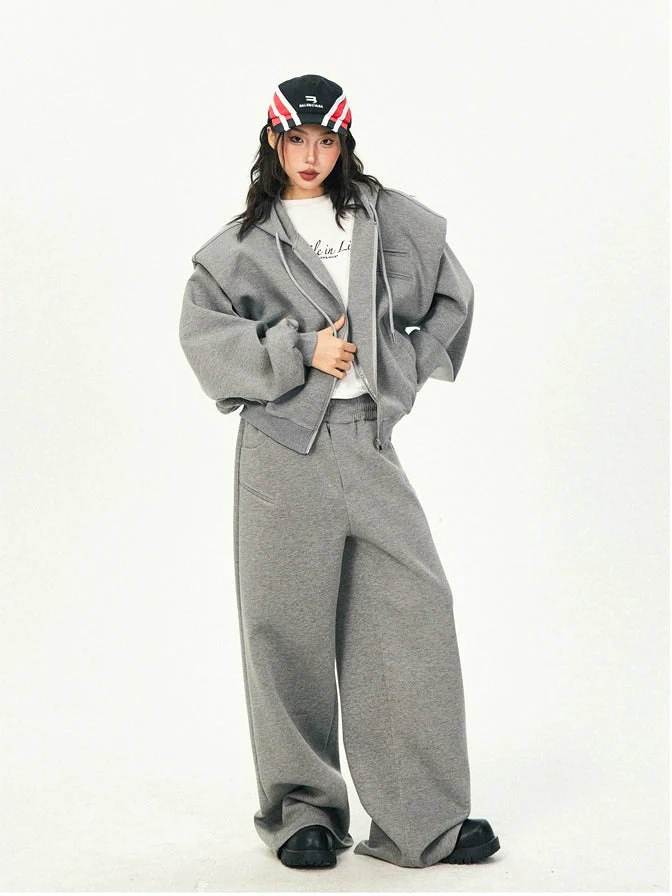 Oversized Cropped Zip Hoodie and Wide-Leg Pants Tracksuit Set - Image 25