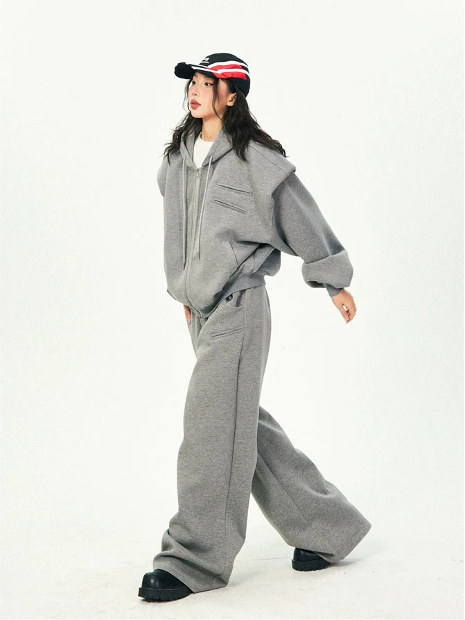 Oversized Cropped Zip Hoodie and Wide-Leg Pants Tracksuit Set - Image 28