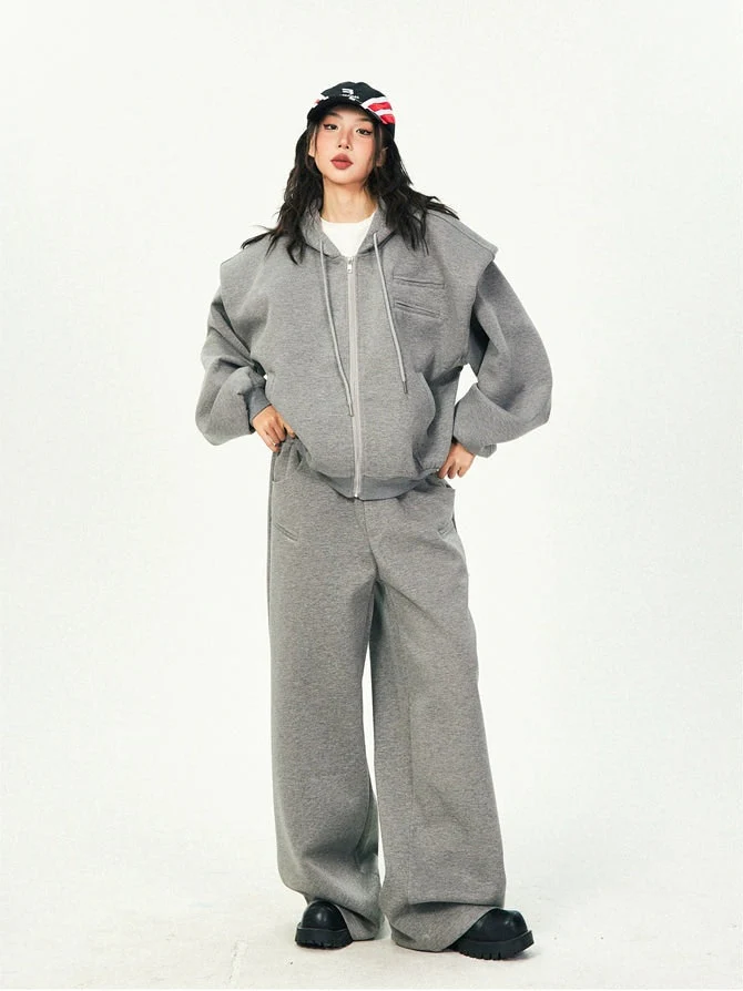 Oversized Cropped Zip Hoodie and Wide-Leg Pants Tracksuit Set - Image 29