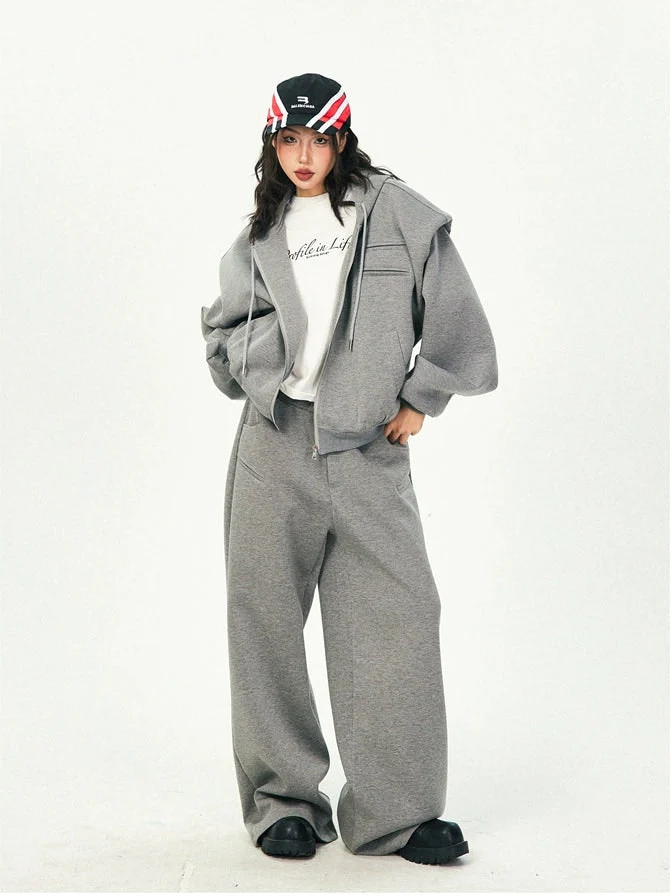 Oversized Cropped Zip Hoodie and Wide-Leg Pants Tracksuit Set - Image 30
