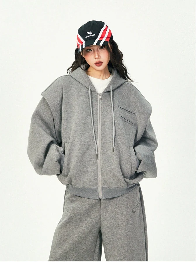 Oversized Cropped Zip Hoodie and Wide-Leg Pants Tracksuit Set - Image 6