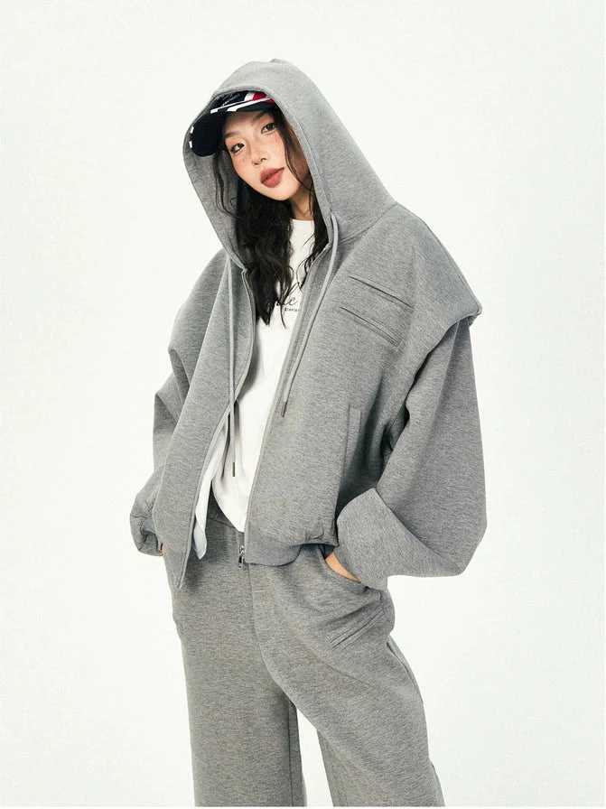 Oversized Cropped Zip Hoodie and Wide-Leg Pants Tracksuit Set - Image 8