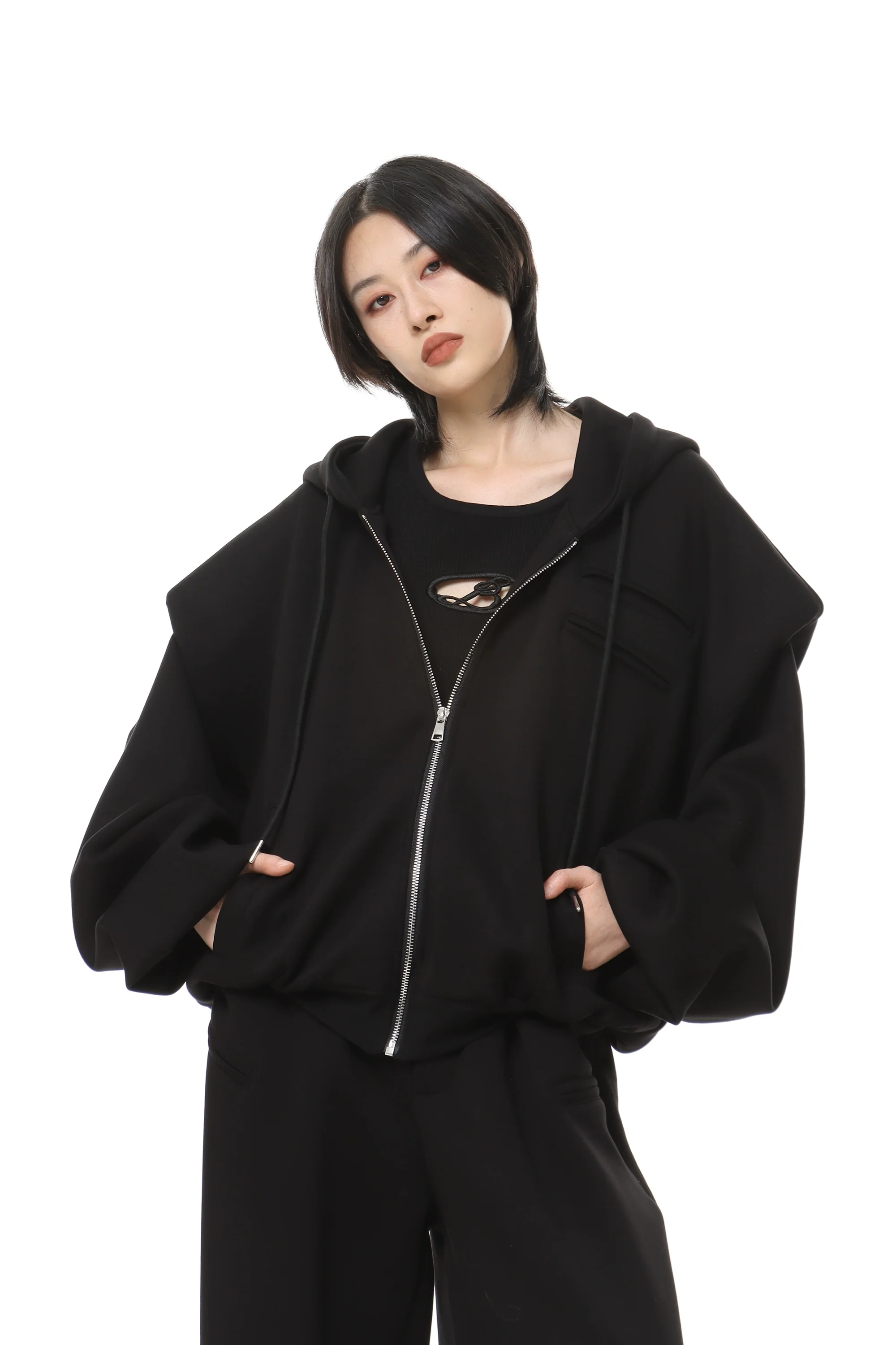 Oversized Cropped Zip Hoodie and Wide-Leg Sweatpant Tracksuit Set - Image 18