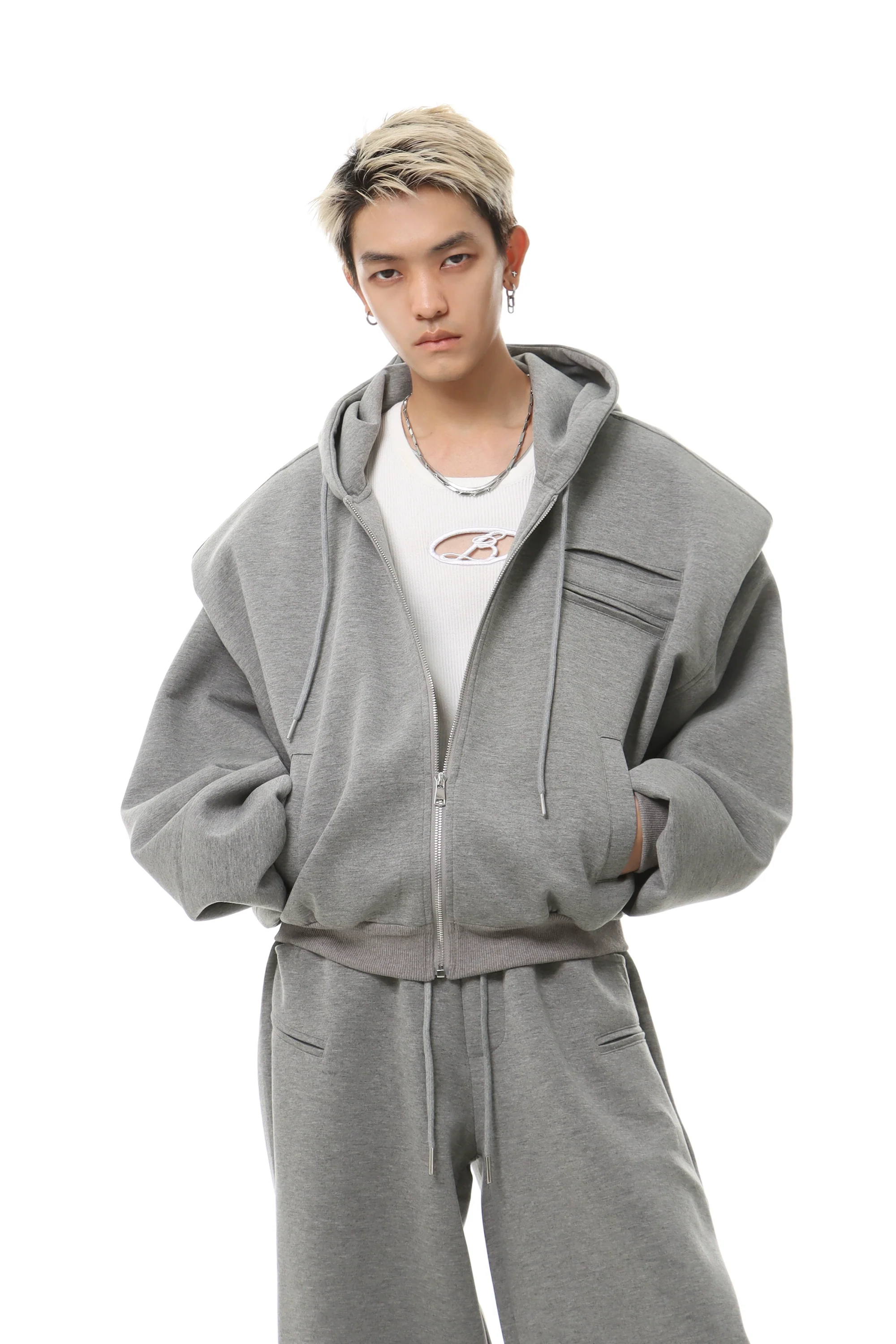 Oversized Cropped Zip Hoodie and Wide-Leg Sweatpant Tracksuit Set - Image 4