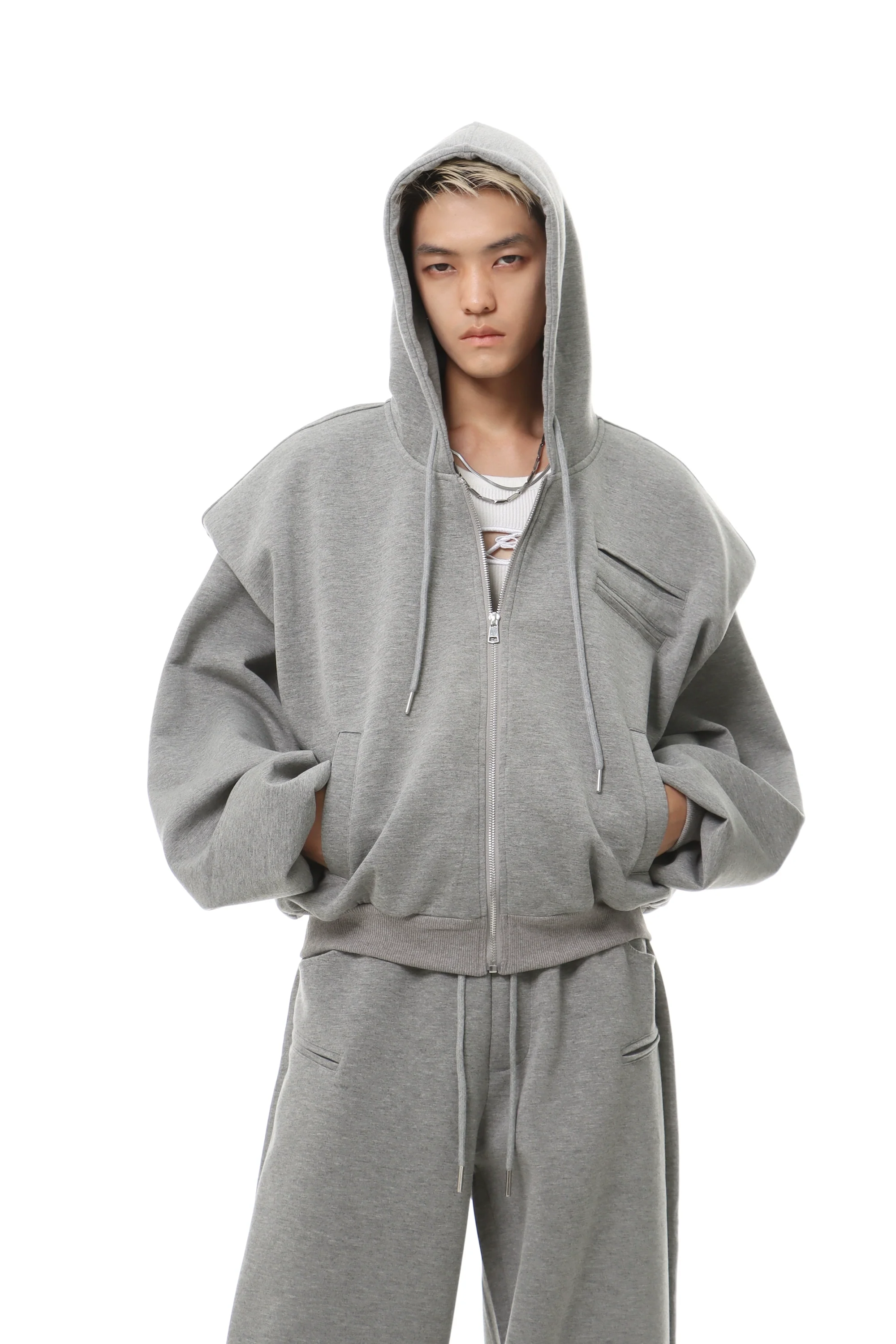 Oversized Cropped Zip Hoodie and Wide-Leg Sweatpant Tracksuit Set - Image 5