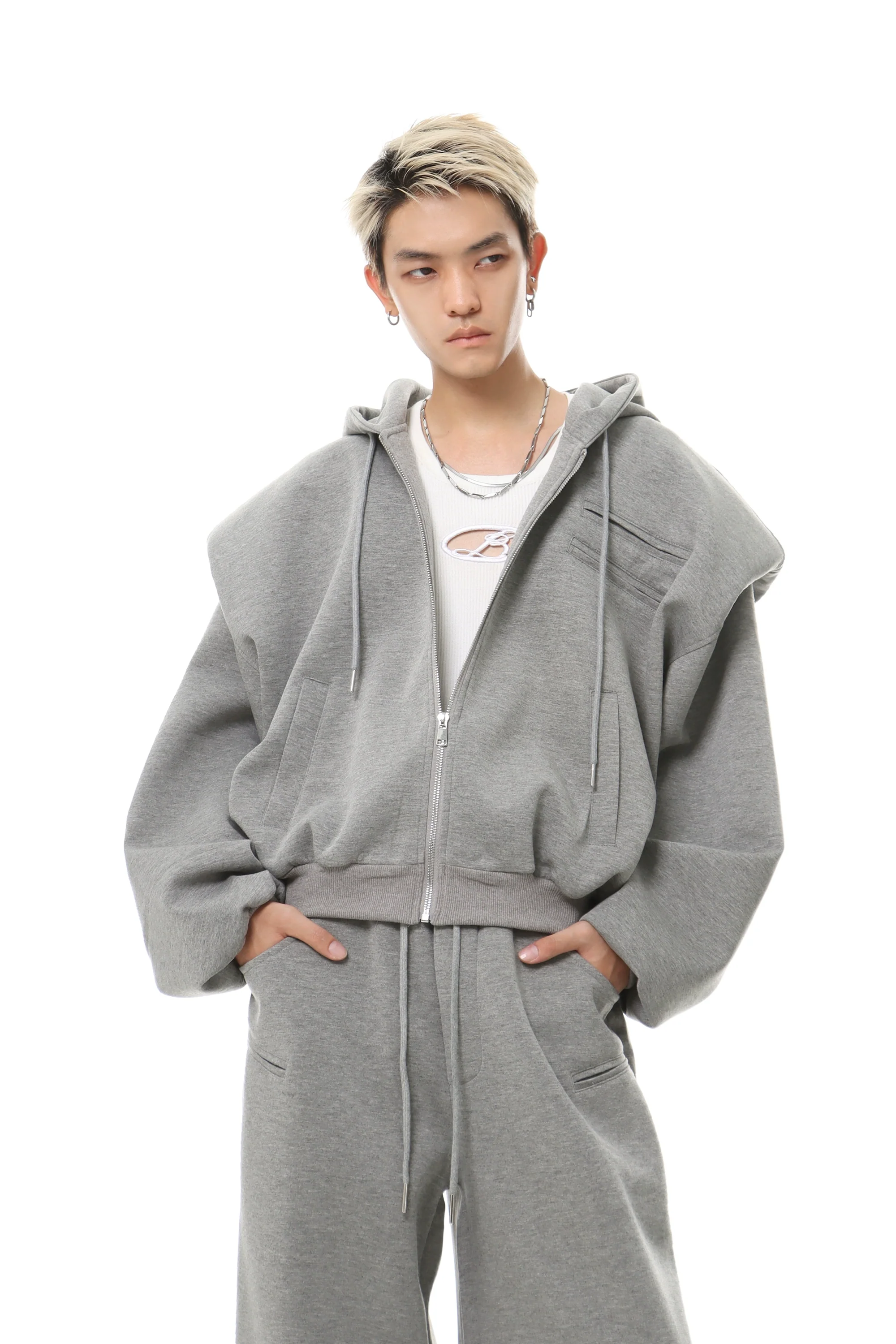 Oversized Cropped Zip Hoodie and Wide-Leg Sweatpant Tracksuit Set - Image 6