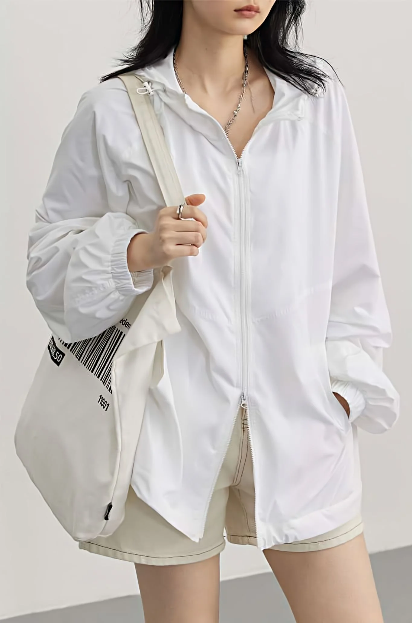 Oversized Cuff Sleeve Hooded Windbreaker - Image 10