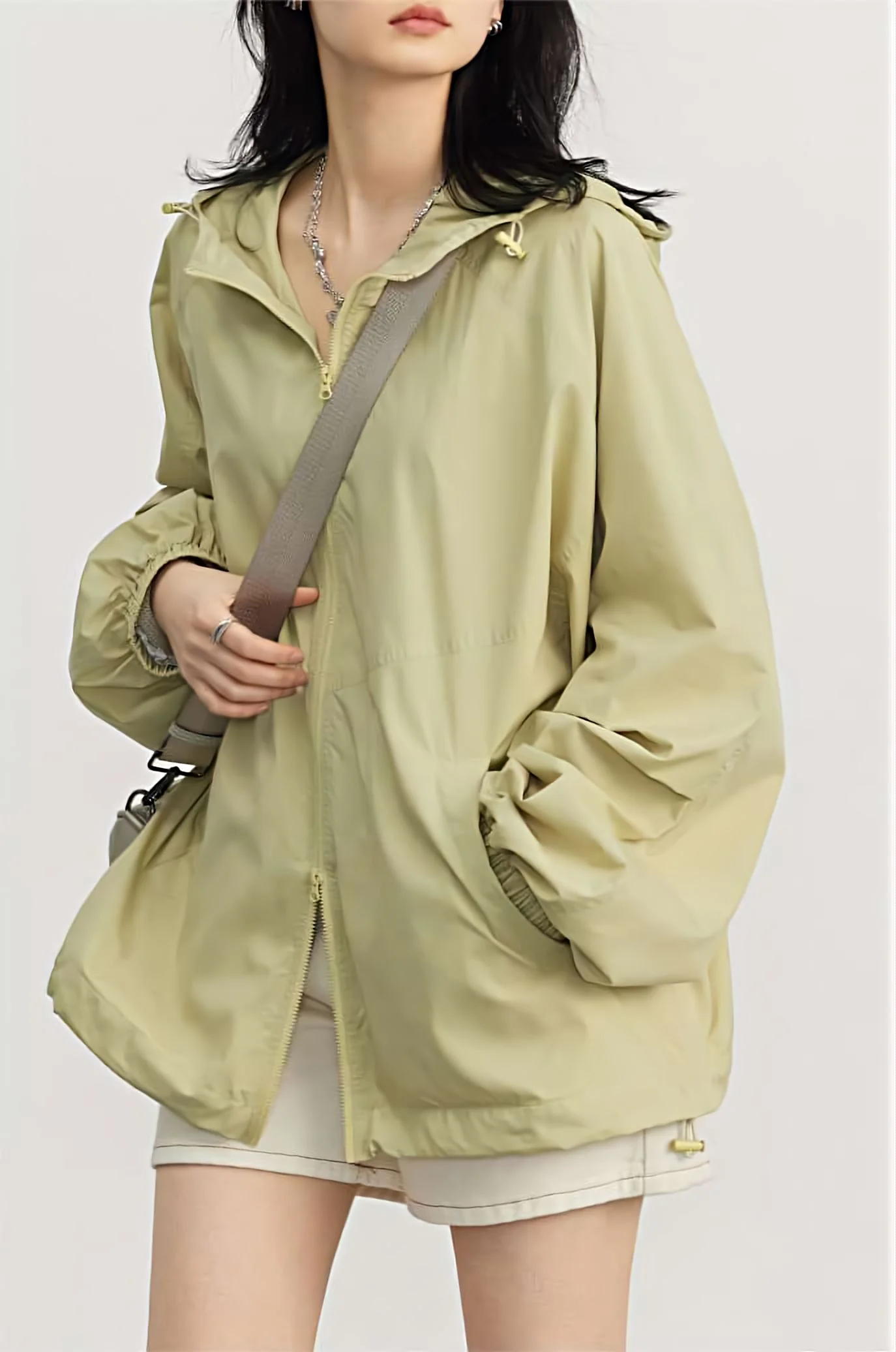 Oversized Cuff Sleeve Hooded Windbreaker - Image 3