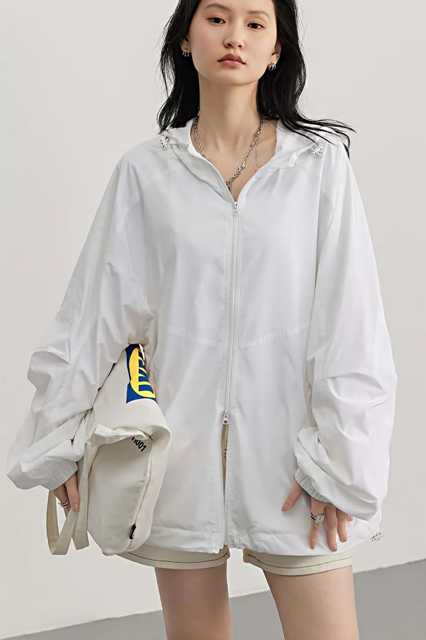 Oversized Cuff Sleeve Hooded Windbreaker - Image 8