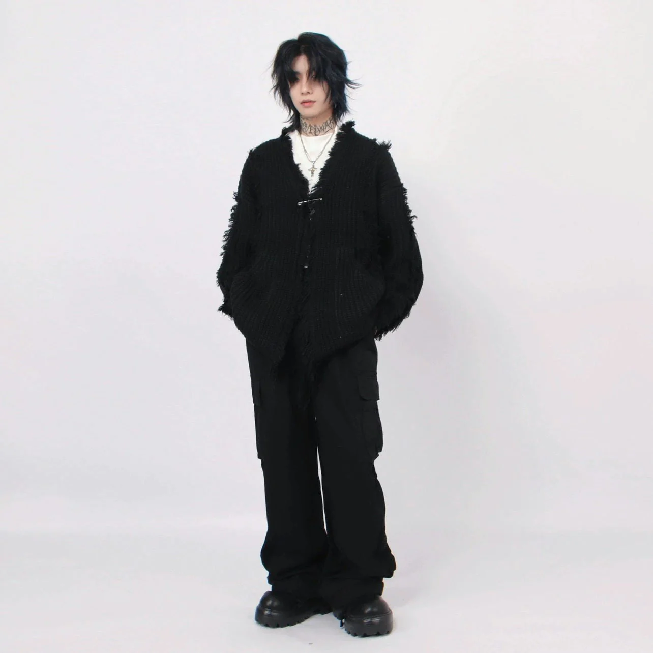 Oversized Distressed Chunky Knit Cardigan - Image 12