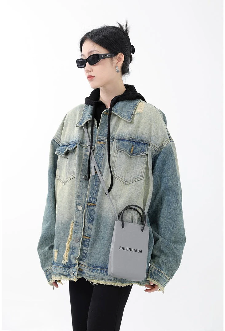 Oversized Distressed Denim Jacket - Image 2