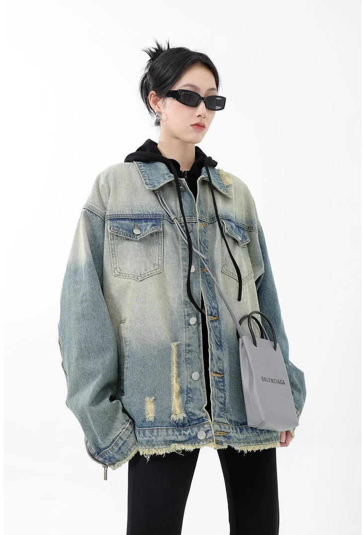 Oversized Distressed Denim Jacket - Image 3