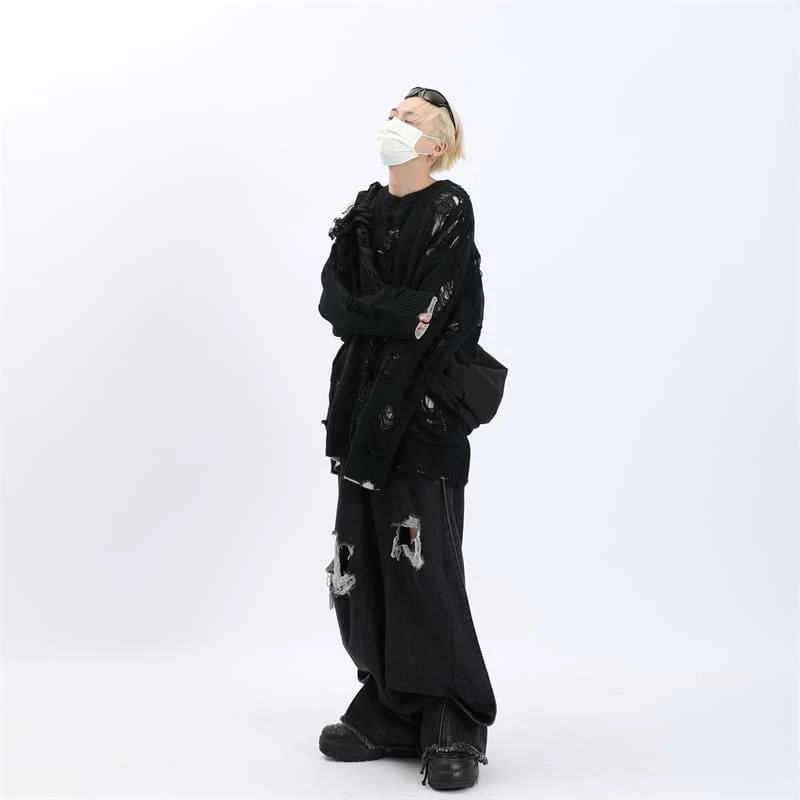 Oversized Distressed Knit Pullover - Image 7