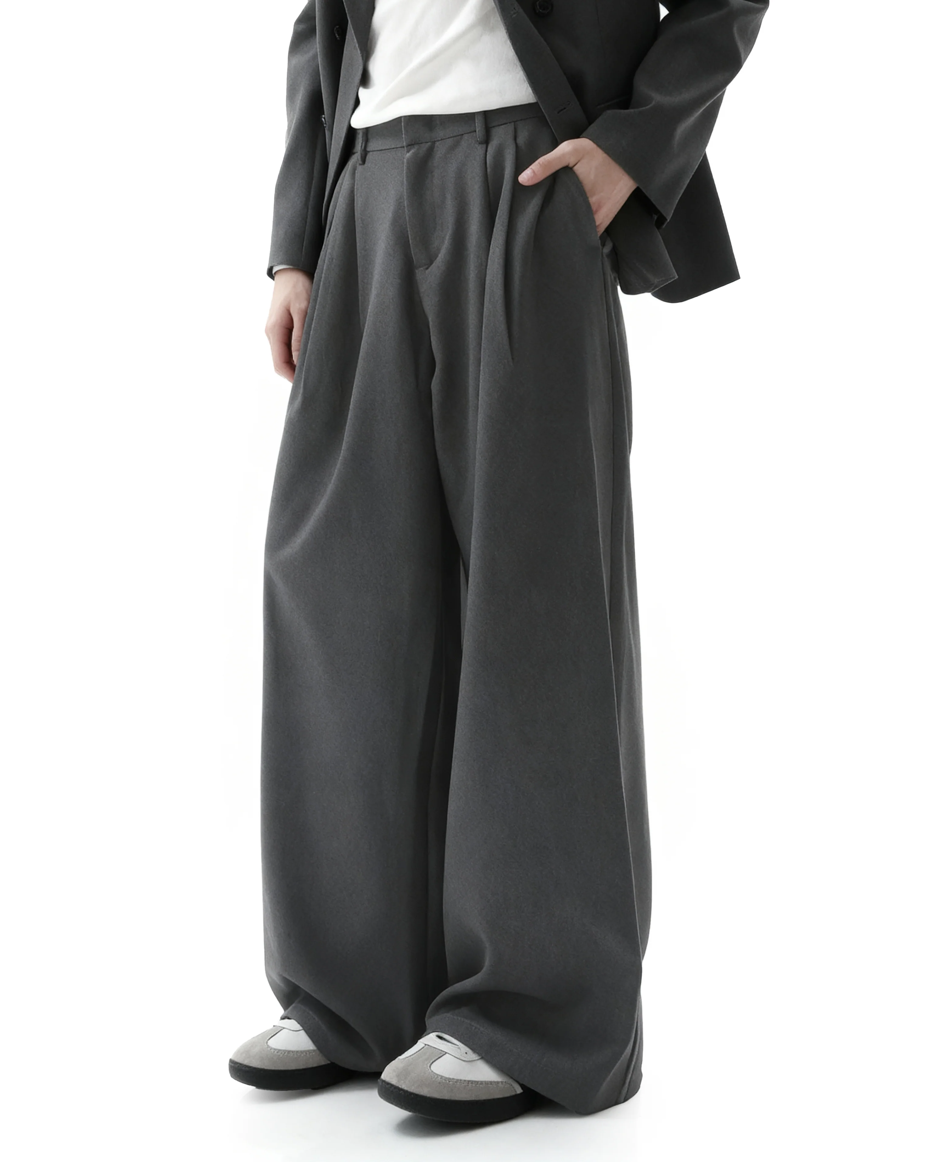 Oversized Double-Breasted Brooch Blazer and Wide-Leg Trousers Set - Image 19